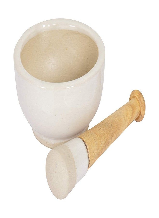 SK Craft Ayurvedic Medicine Crusher Bowl Ceramic Porcelain Masher Set-5.5 inches Mortar and Pestle, Ukhali - Image 2